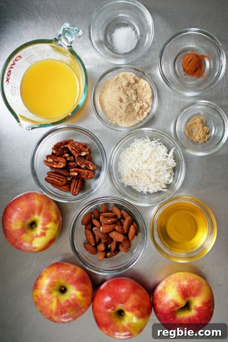 Wholesome Spiced Baked Apples 4 An overhead shot of the raw ingredients needed for baked apples
