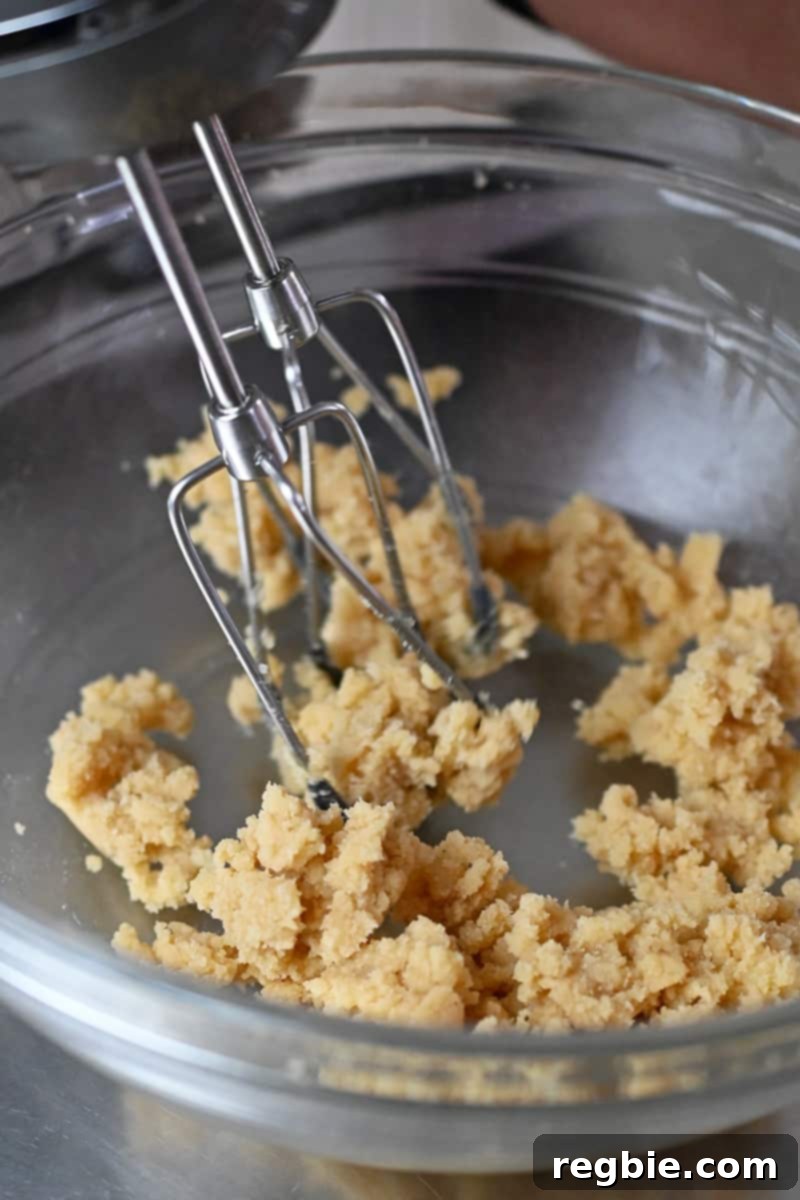 A hand mixer is creaming maple sugar into softened ghee, creating the base for paleo thumbprint cookies.