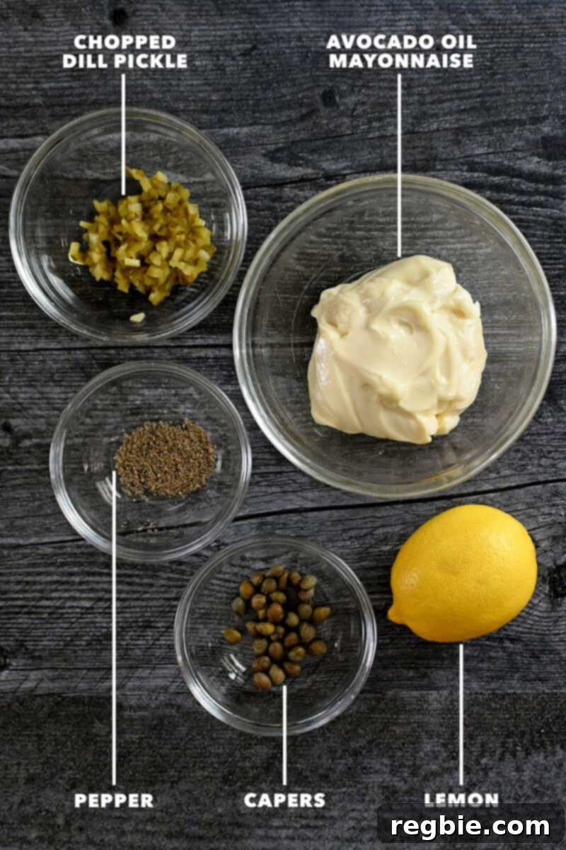 Whip Up Perfect Homemade Tartar Sauce 3 An overhead shot of the raw ingredients to make homemade tartar sauce