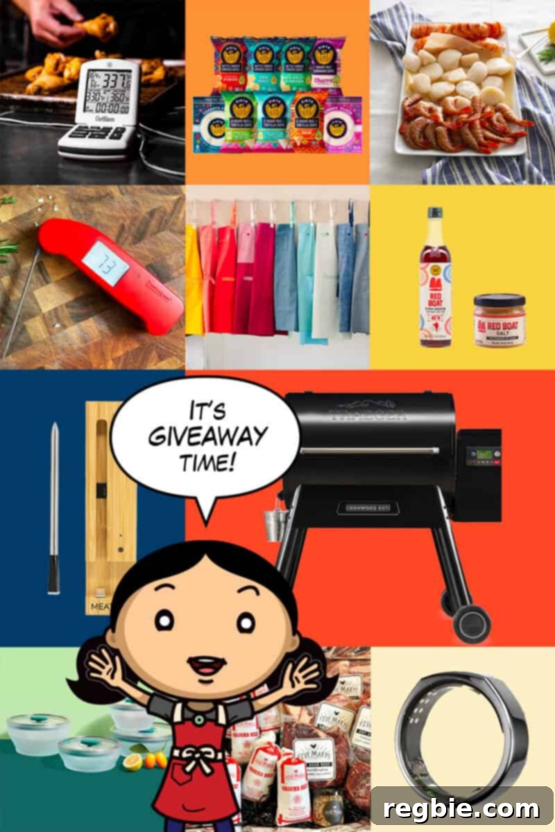 Ready Set Sweepstakes 2 A vibrant collage showcasing an incredible array of prizes for the Nom Nom Paleo: Let's Go cookbook giveaway, including a Traeger grill, Meater thermometer, premium meats, Anyday cookware, Oura Ring, Thermapen, Red Boat products, Hedley & Bennett apron, Vital Choice seafood, and Siete grain-free foods.