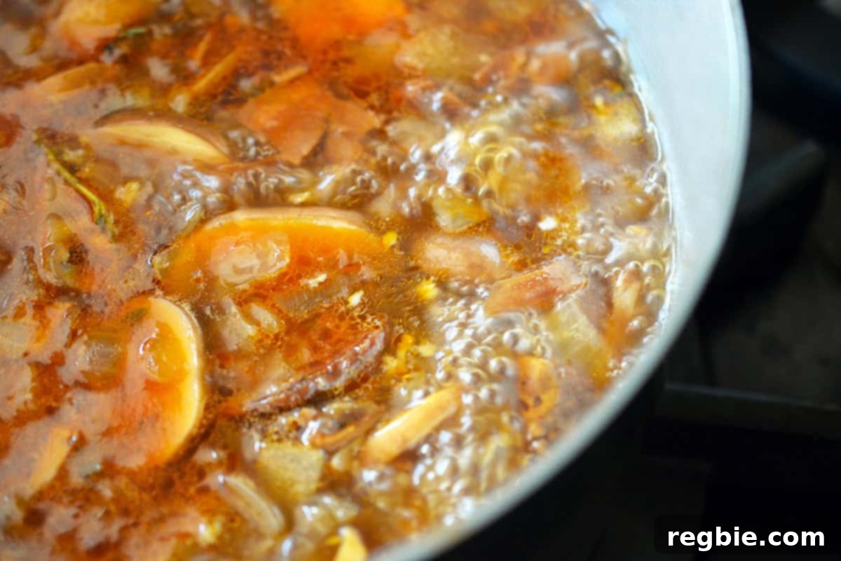 Simmering gluten free umami gravy before it is blended together into a silky smooth gravy.