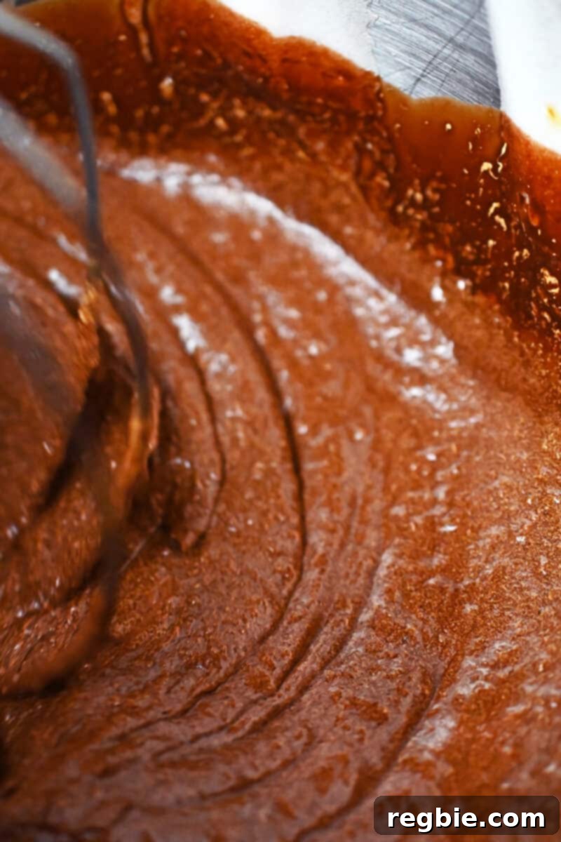 Caprese Chocolate Almond Torte 13 An overhead shot of a mixing bowl filled with a chocolate batter to make Torta Caprese.