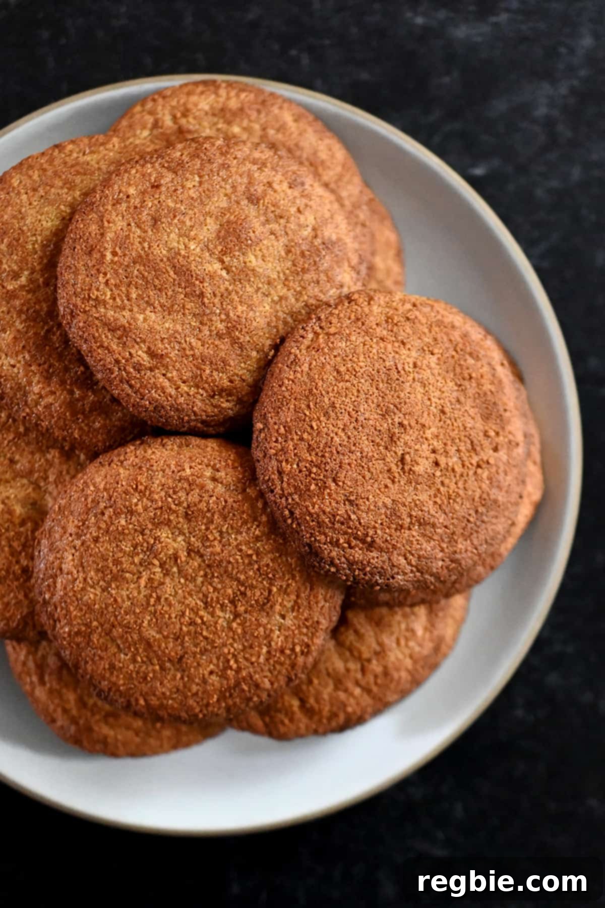 A plate generously topped with delicious paleo and gluten-free snickerdoodle cookies, ready to be enjoyed.