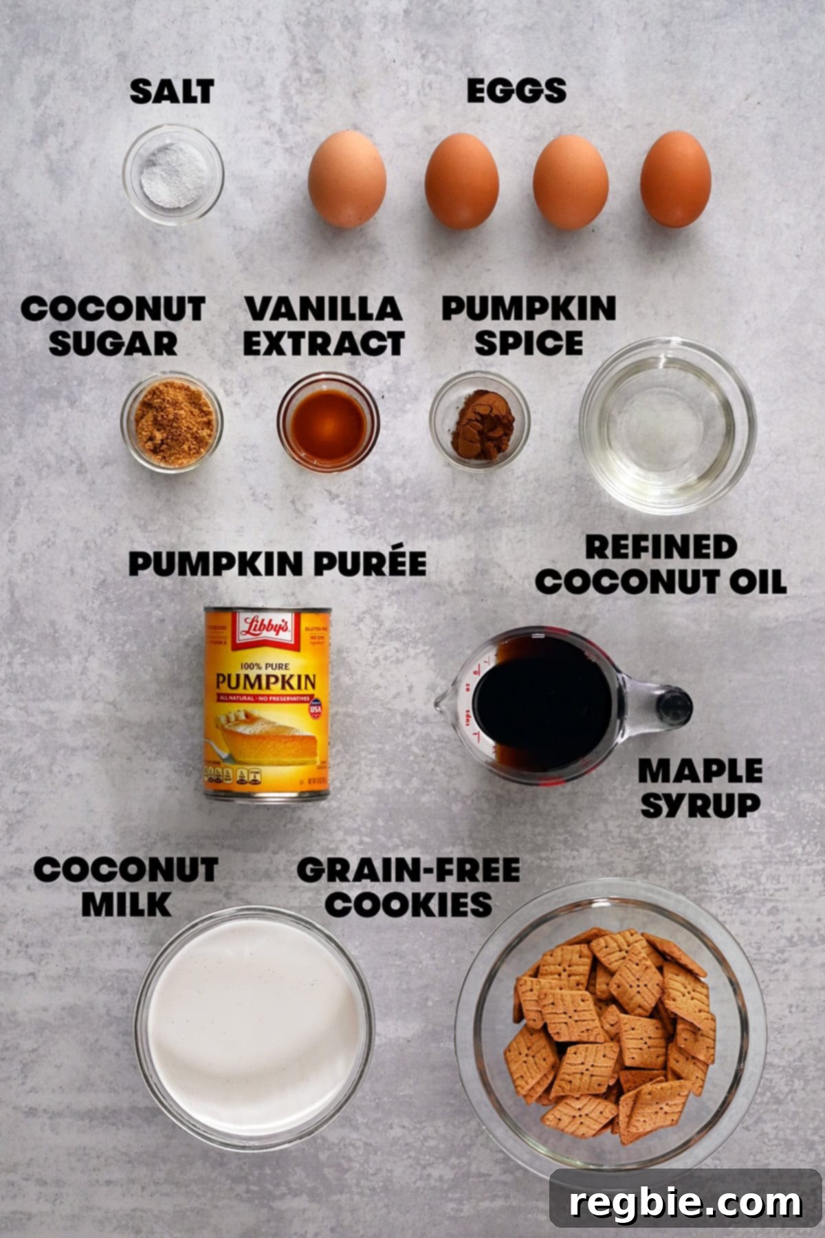 Golden Harvest Pumpkin Bars 4 An overhead shot of the raw ingredients to make healthy pumpkin pie bars.