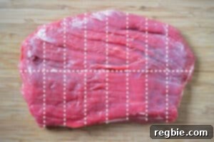 Flank steak cut into 16 pieces