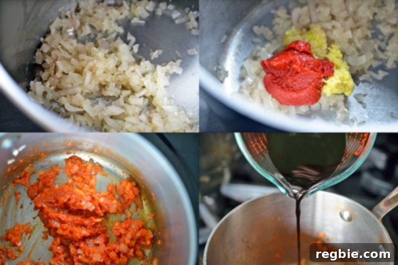 Four pictures that show how to make the base of the Whole30 BBQ sauce.