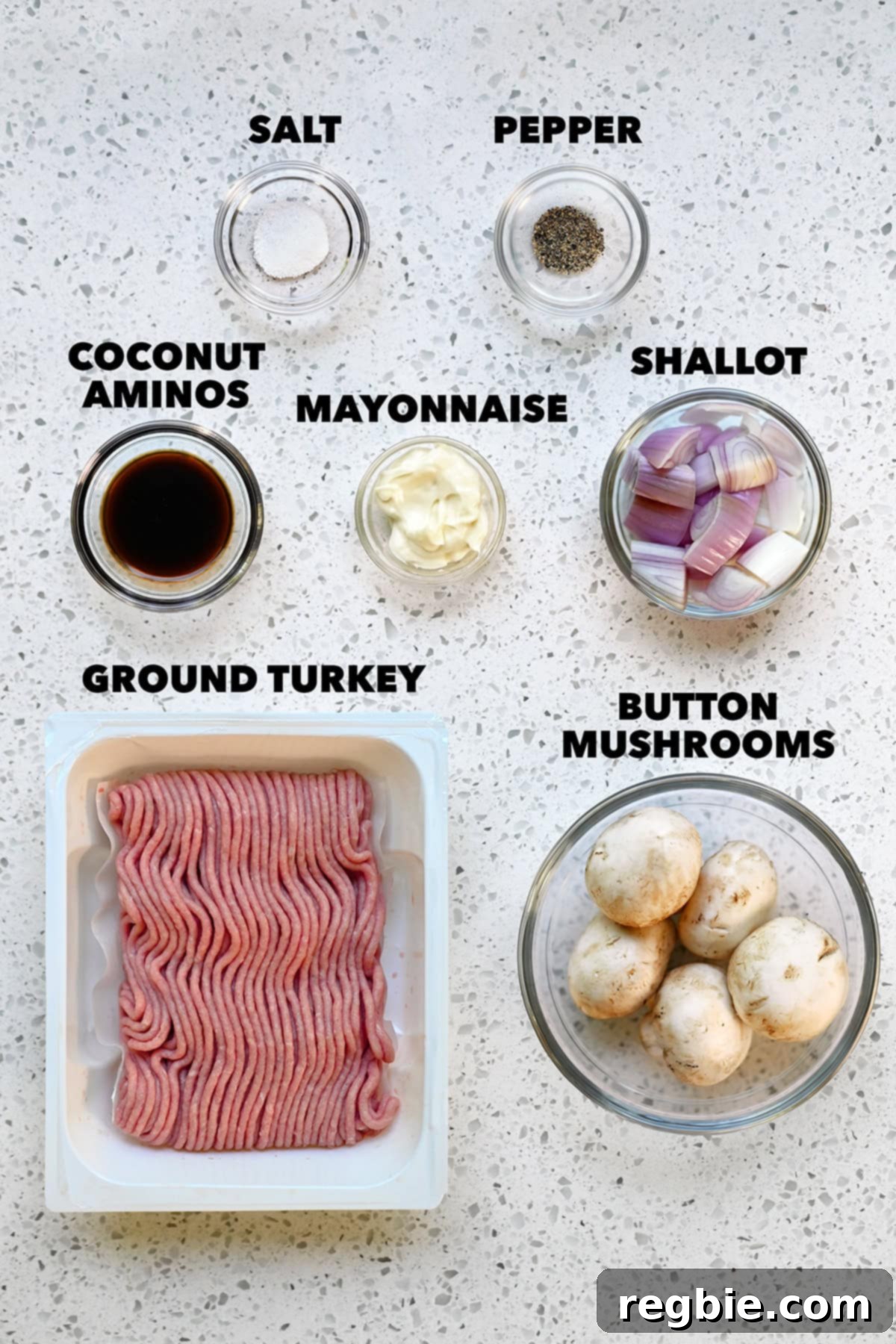 An overhead shot of the raw ingredients to make homemade turkey burgers.