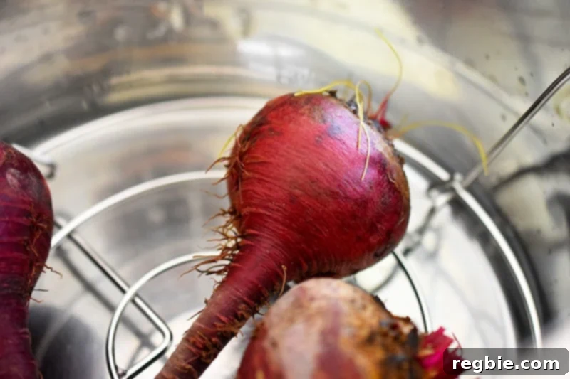 Perfect Instant Pot Beets 7 Three beets in an instant pot.