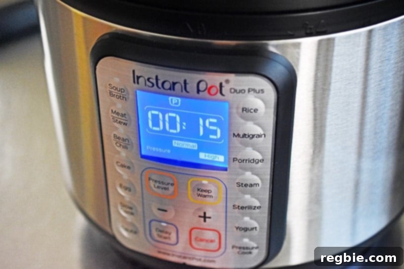 Perfect Instant Pot Beets 8 An instant pot interface reads 15 minutes on high pressure.
