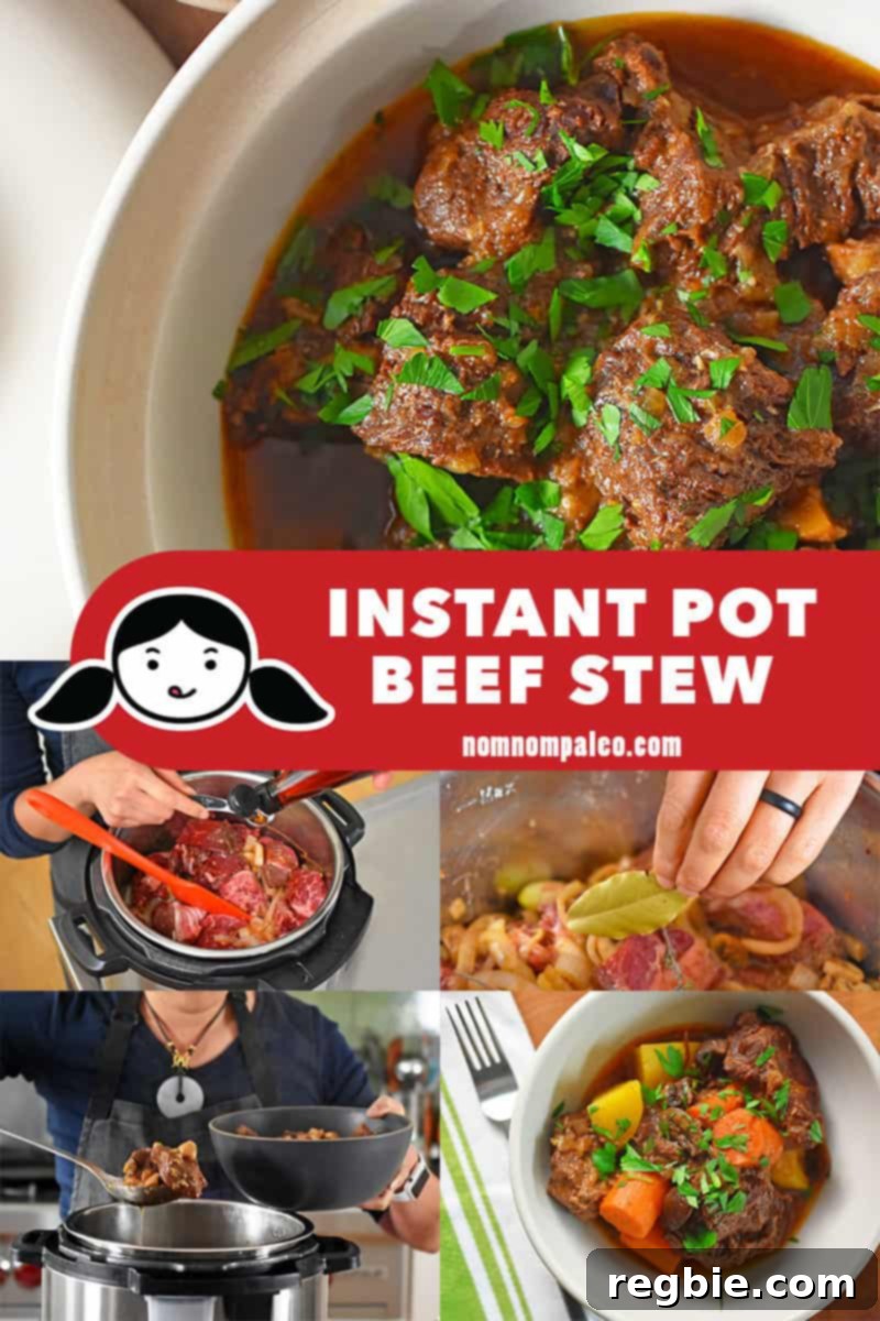 A collage of the cooking steps to make Instant Pot Beef Stew