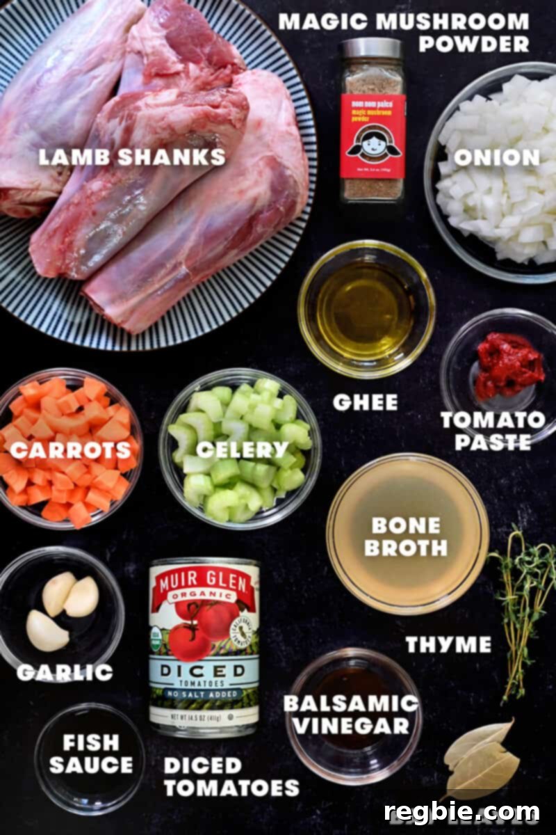 An overhead shot of the raw ingredients to make lamb shanks in the Instant Pot