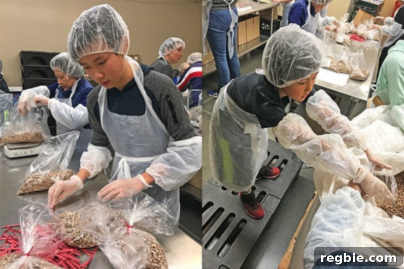 Family volunteering at The Oregon Food Bank, making a difference
