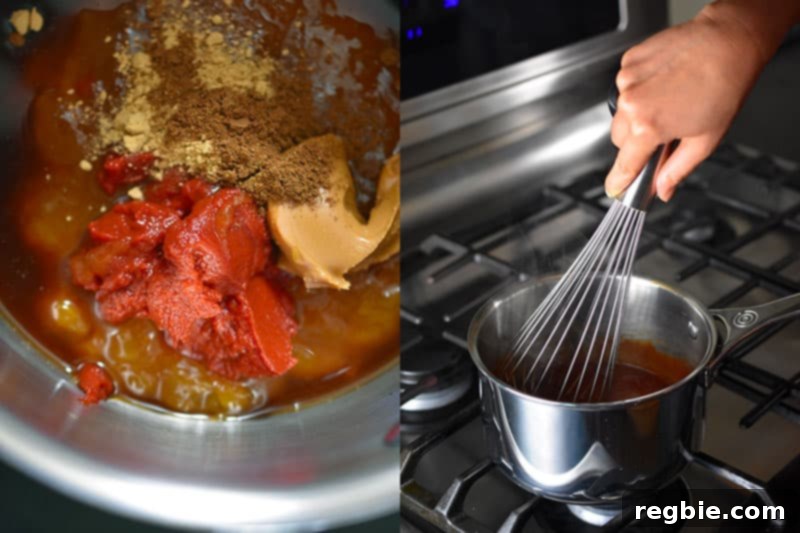 The Char Siu marinade is cooked to a simmer, becoming smooth and bubbling, for Paleo Char Siu (Chinese BBQ Pork).