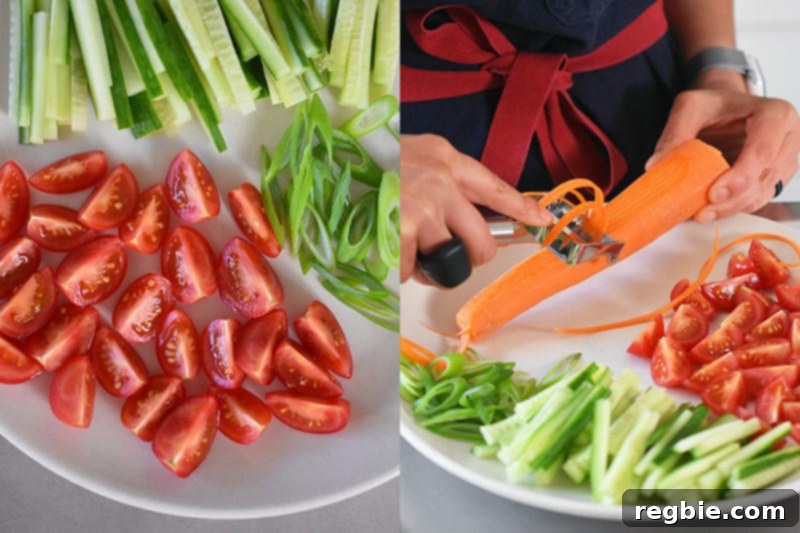 A vibrant array of fresh ingredients for Paleo Hiyashi Chūka (Cold “Ramen” Salad) by Michelle Tam, laid out beautifully.
