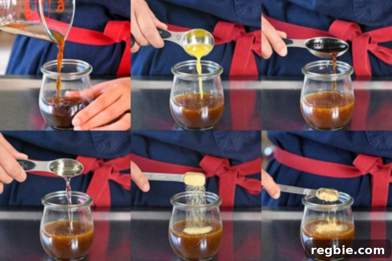 A step-by-step instruction showing how to mix ingredients for the soy-free and paleo all-purpose stir-fry sauce.