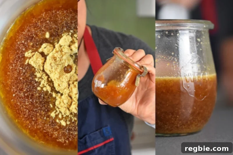 Mixing the ingredients vigorously for the soy-free and paleo all-purpose stir-fry sauce in a jar.