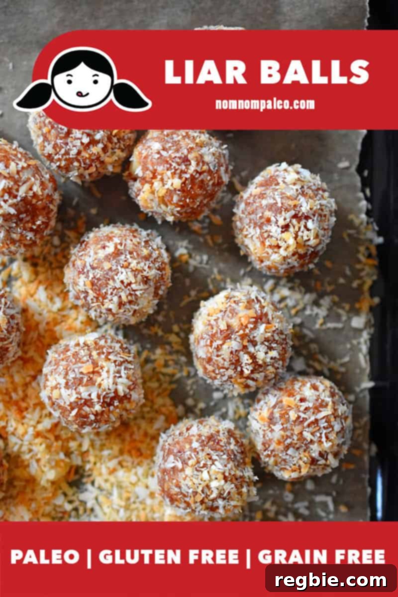 An overhead shot showcasing a delightful spread of vibrant paleo, vegan, and gluten-free energy balls, affectionately known as Liar Balls, artfully arranged and ready for immediate enjoyment.