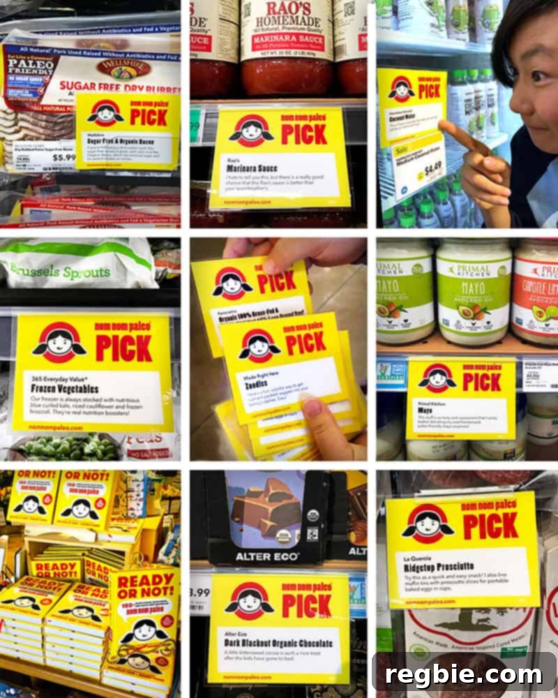 Nom Nom Paleo signs guiding shoppers to Michelle Tam's favorite products at Whole Foods Market