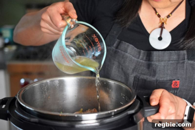 Broth is poured into the Instant Pot