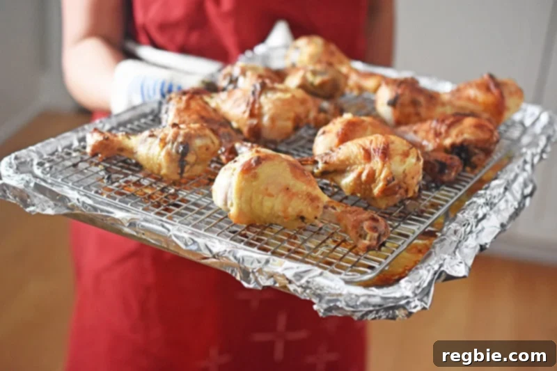 The orange dijon chicken is cooked and the skin is crispy.
