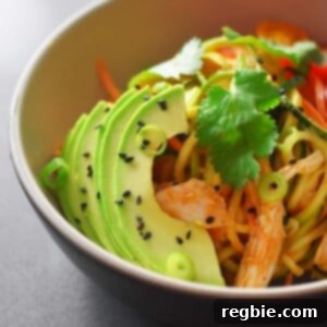 Spicy Thai Chicken Zoodle Salad by Michelle Tam, a quick and delicious single serving meal.
