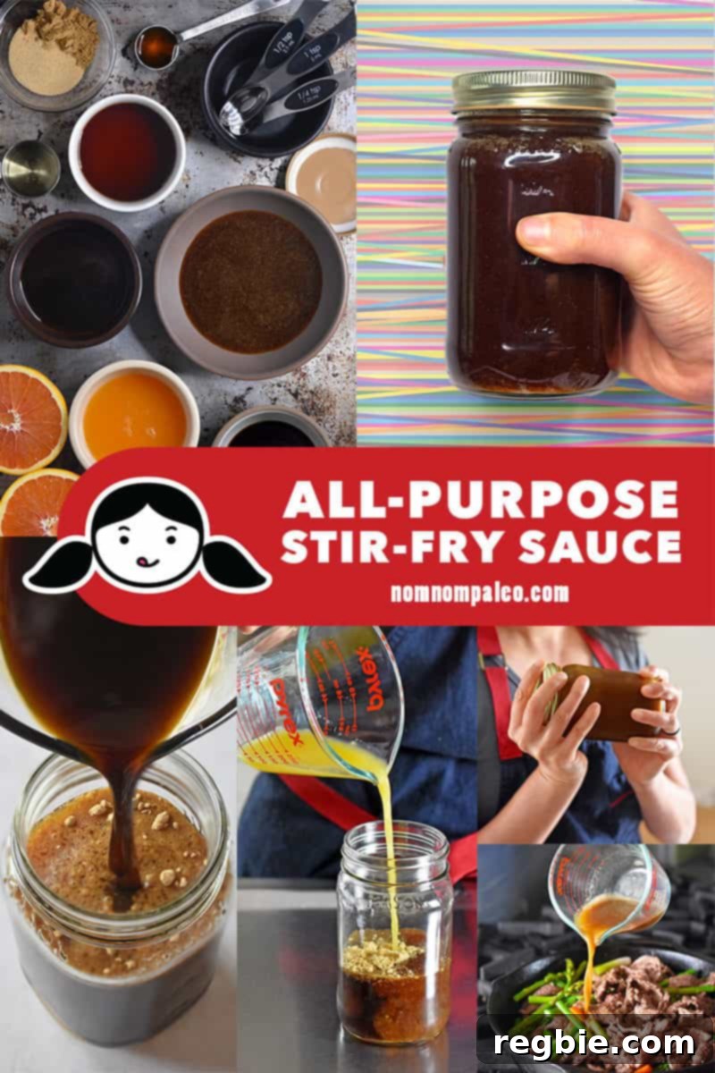 A collage of step-by-step images demonstrating how to make the All-Purpose Stir-Fry Sauce, showcasing the ease of preparation.