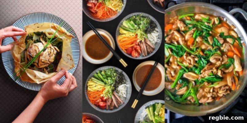 An overhead shot showcasing various dishes and ingredients that can be made or enhanced with All-Purpose Stir-Fry Sauce, illustrating its versatility.