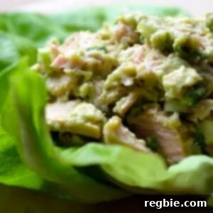 Avocado tuna salad on a bed of butter lettuce.