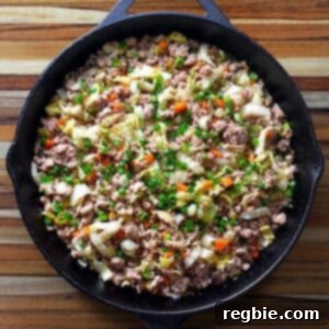 Paleo potsticker stir-fry in a frying pan