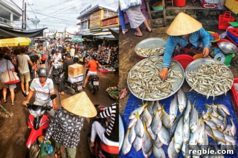Vibrant fresh produce and seafood at Chợ Dương Đông wet market on Phú Quốc Island.