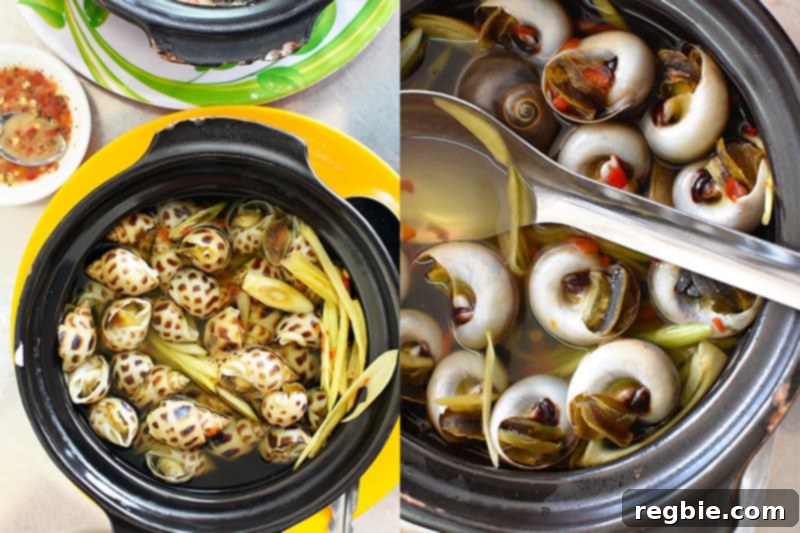 Sampling exotic snail dishes, a unique culinary experience in Vietnam.