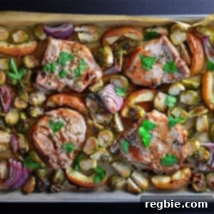 An overhead shot of Sheet Pan Pork Chop Supper