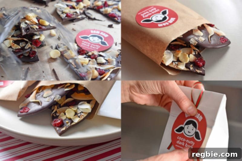 Coco-Nutty Dark Bark by Michelle Tam / Nom Nom Paleo https://nomnompaleo.com packaged in decorative bags for gifting.
