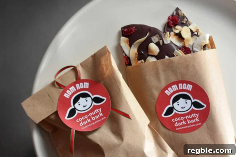 Coco-Nutty Dark Bark by Michelle Tam / Nom Nom Paleo https://nomnompaleo.com with printable gift labels.