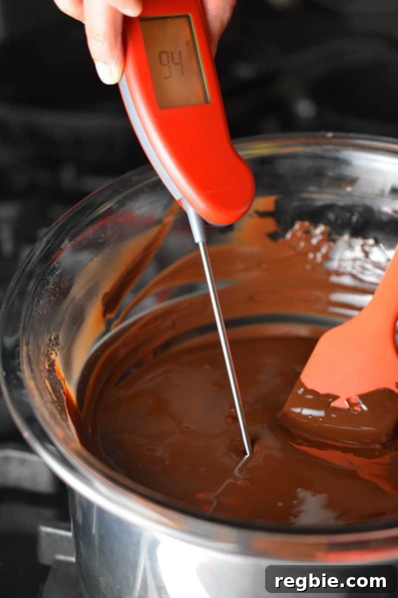 Coco-Nutty Dark Bark by Michelle Tam / Nom Nom Paleo https://nomnompaleo.com showing melted dark chocolate being stirred.