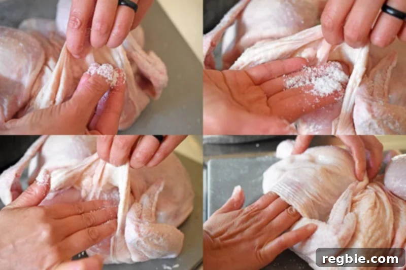 Transform Chicken with Herb Butter Spatchcock Juicy and Crispy 11 Massaging salt in between the chicken skin and meat for thorough seasoning.