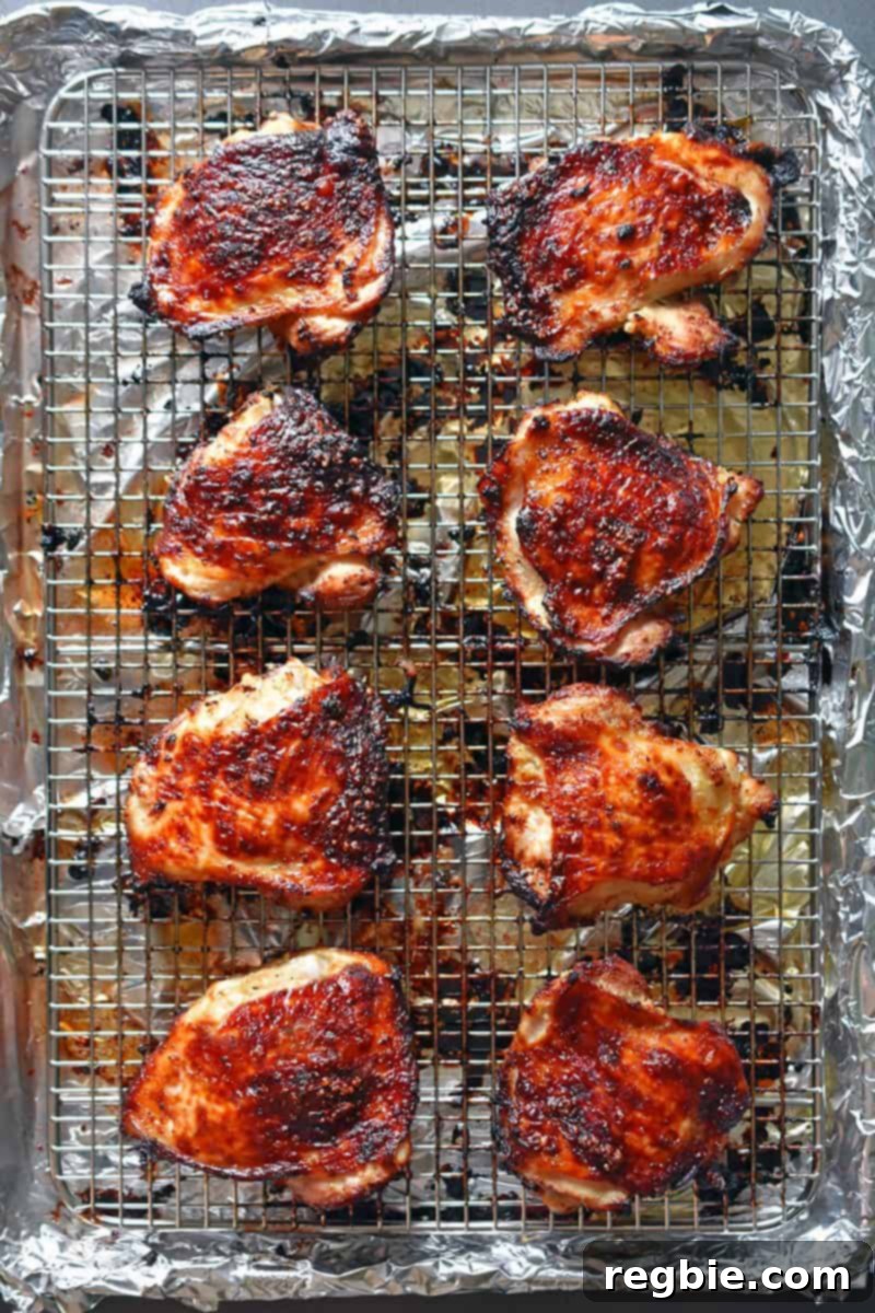 An overhead shot of freshly baked Vietnamese Lemongrass Chicken, golden and succulent, straight from the oven.