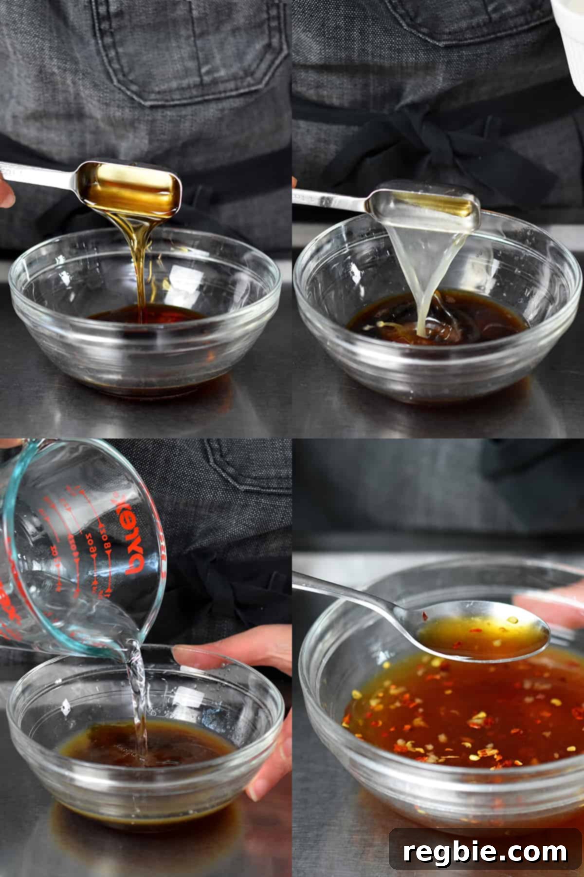Four sequential shots demonstrating how to make a paleo Vietnamese nuoc cham dipping sauce from scratch.