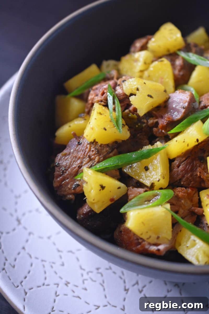 A close up of Instant Pot Pineapple Pork in a bowl.