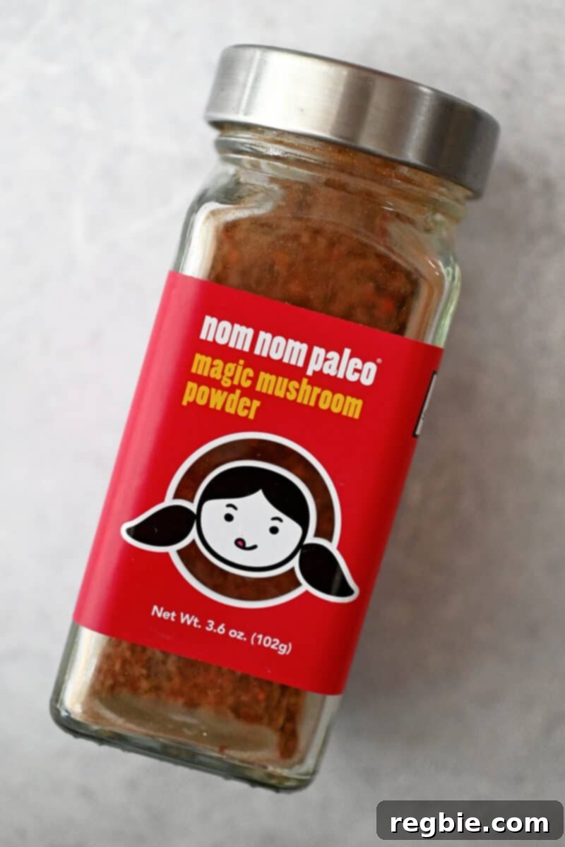 Umami-Packed Oven-Roasted Tomatoes: Easy, Whole30, Keto, Low Carb 3 A bottle of Nom Nom Paleo's Magic Mushroom Powder.