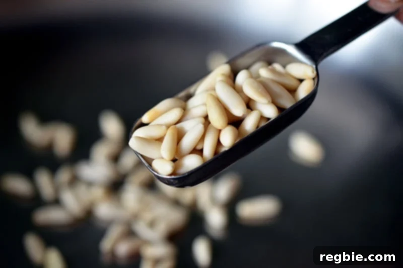 Toasted Pine Nuts for buttery flavor and crunch in the Swiss Chard dish