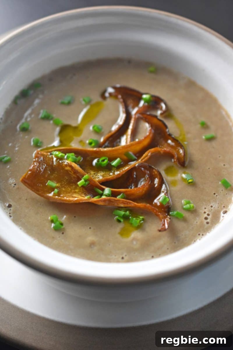 A bowl of paleo and Whole30 Instant Pot Cream of mushroom soup.