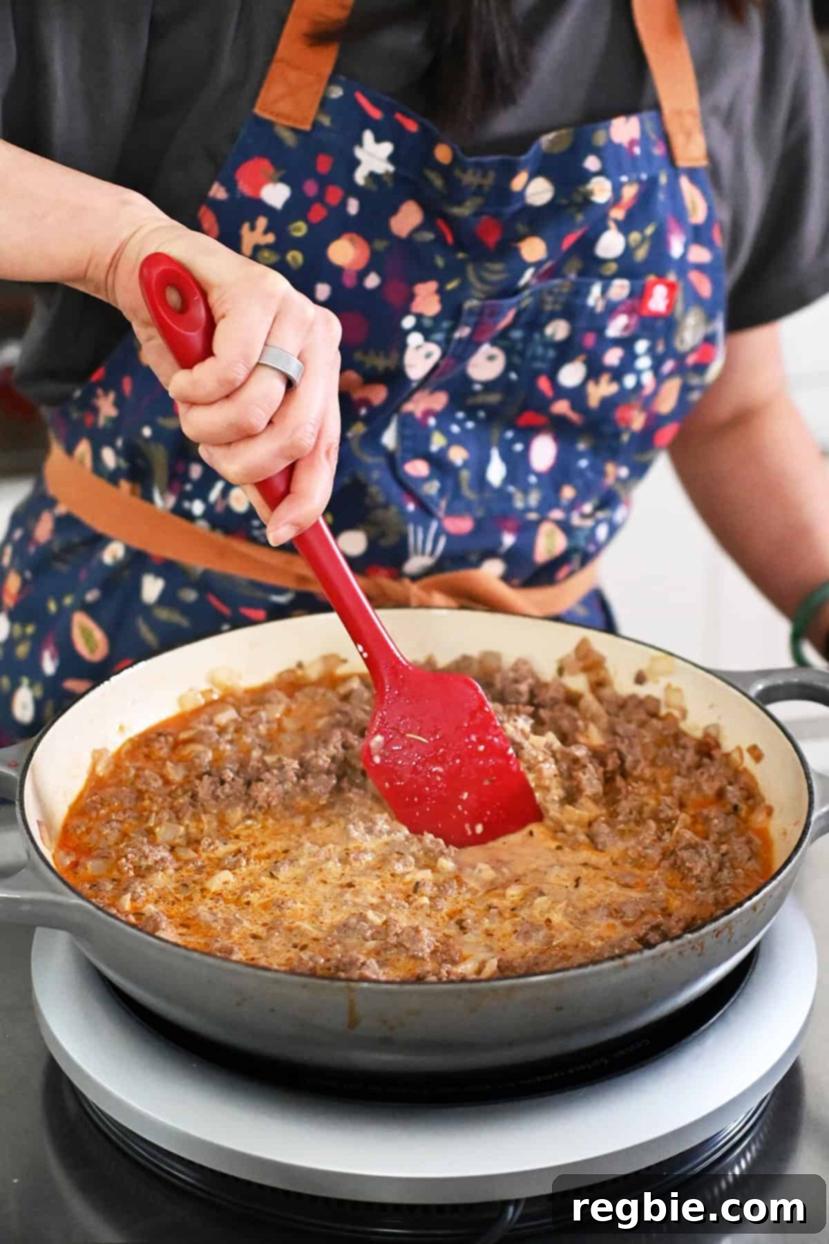 One-Pan Ground Beef and Veggie Power Bowl 11 Scraping the bottom of the skillet