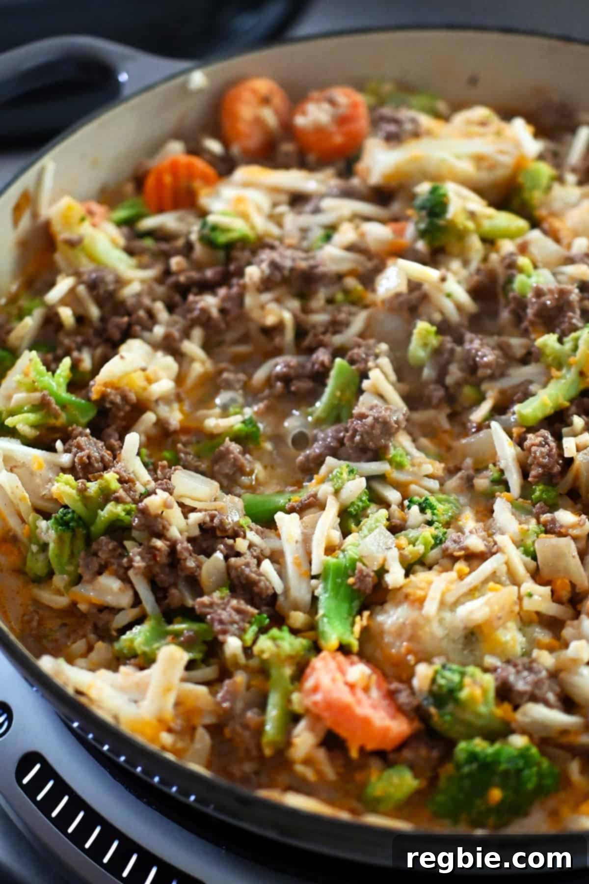 One-Pan Ground Beef and Veggie Power Bowl 15 Simmering skillet