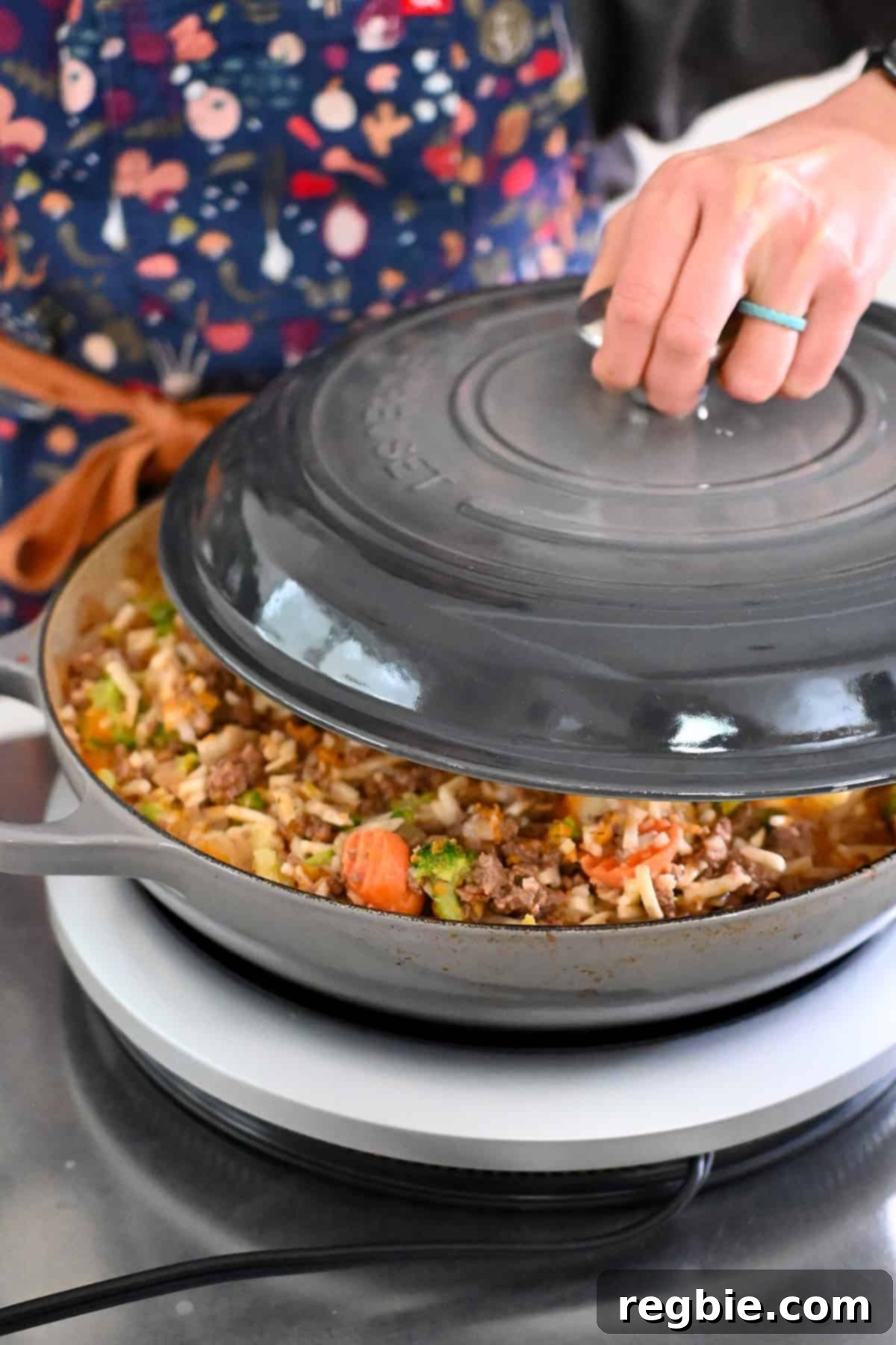 One-Pan Ground Beef and Veggie Power Bowl 16 Covering the skillet